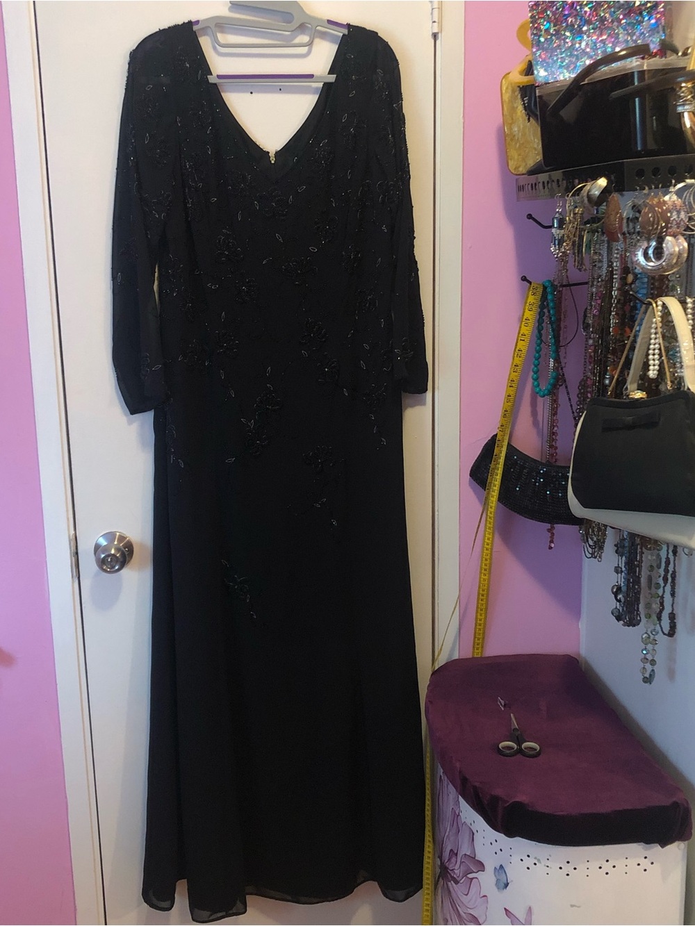 Elegant Black Beaded Long Sleeve Evening Dress
